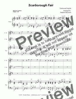 page one of Scarborough Fair (for Saxophone Quartet & Piano)