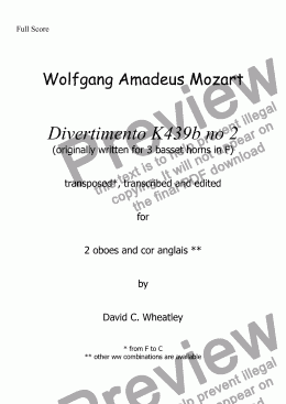 page one of Mozart - Divertimento K439b no 2 for 2 oboes and cor anglais