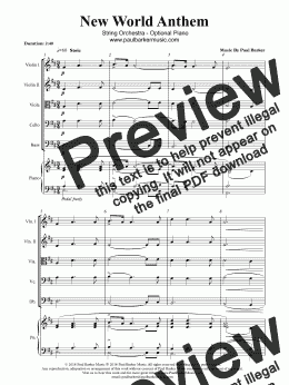 page one of New World Anthem  (String Orchestra - Optional Piano)