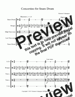 page one of Concertino for Snare Drum