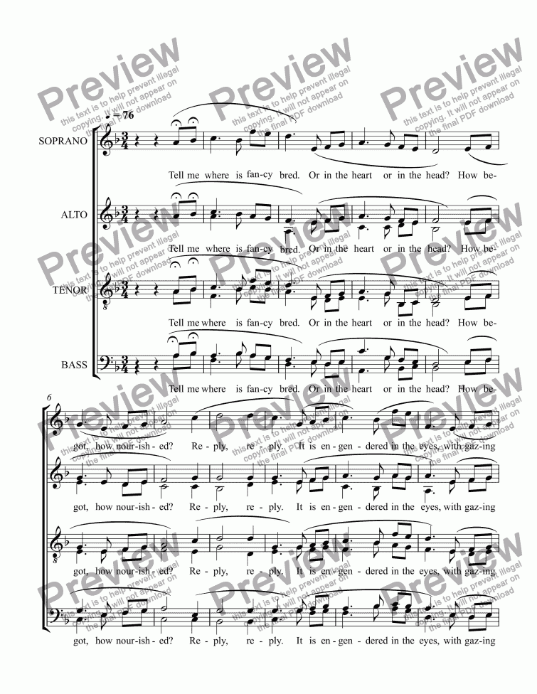 Tell Me Where is Fancy Bred (Choral) - Download Sheet Music PDF file