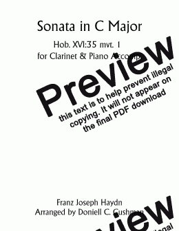 page one of Sonata in C Major for Clarinet & Piano Mvt. 1 Hob. XVI:35