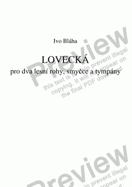 page one of LOVECKÁ pro 2 lesní rohy, smyčce a tympány - HUNTING for 2 horns, strings and timpani