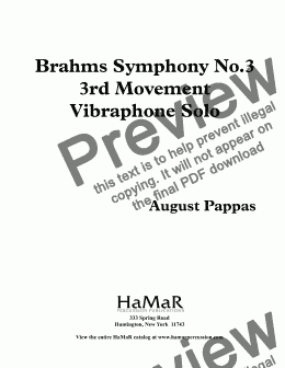 page one of Vibraphone Solo     Brahms Symphony No. 3        3rd Movement