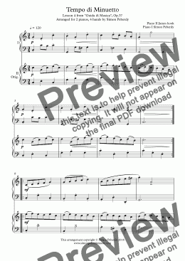 page one of Tempo di Minuetto (James Hook) Lesson 4 from "Guida di Musica", Op.37 Arranged for 2 pianos, 4 hands by Simon Peberdy