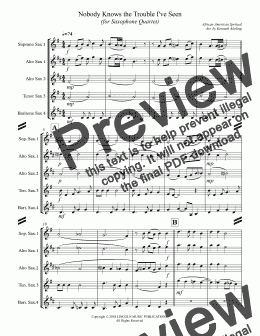 page one of Nobody Knows the Trouble I've Seen (for Saxophone Quartet SATB or AATB)