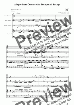 page one of Allegro from the Trumpet Concerto  for Recorder Trio & KB