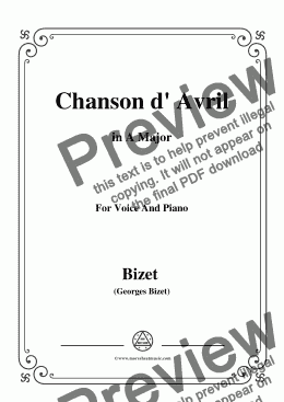 page one of Bizet-Chanson d' Avril in A Major,for voice and piano