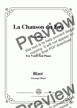 page one of Bizet-La Chanson du Fou in c minor,for voice and piano