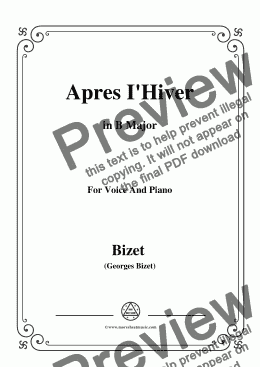 page one of Bizet-Apres I'Hiver in B Major,for  voice and piano