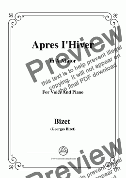 page one of Bizet-Apres I'Hiver in A Major,for voice and piano