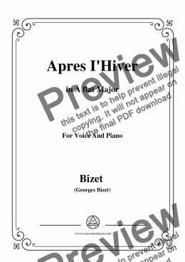 page one of Bizet-Apres I'Hiver in A flat Major,for voice and piano