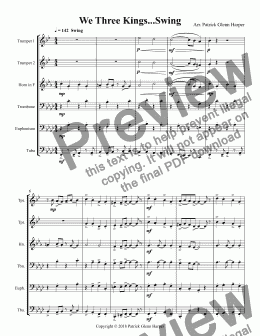 page one of We Three Kings Swing - for Brass Ensemble