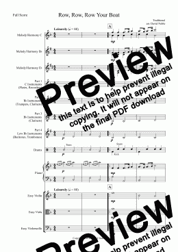 page one of Row, Row, Row Your Boat for school band