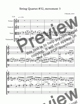 page one of String Quartet #32, movement 3