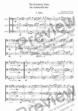 page one of Jenkins - The Newberry Aires for cello trio