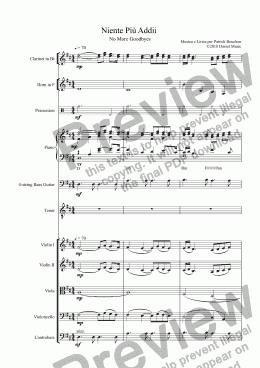 page one of Niente Più Addii (No More Goodbyes) for Tenor and Orchestra