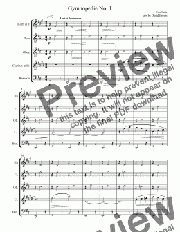 page one of Gymnopedie No. 1 for Woodwind Quintet