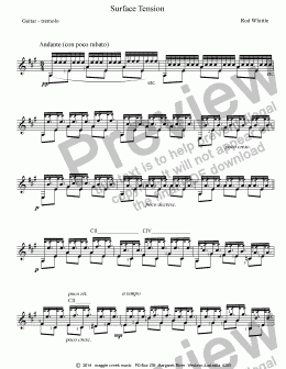 page one of Surface Tension (for solo classical guitar - tremolo) 3 pp