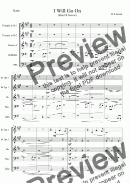 page one of I Will Go On (for Brass Quintet)