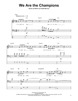 page one of We Are The Champions (Bass Guitar Tab)