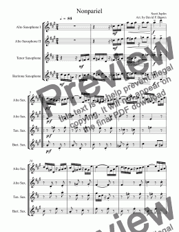 page one of Nonpareil Rag for Saxophone Quartet