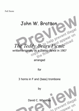 page one of Teddy Bears Picnic for 3 horns in F and trombone (or tuba)