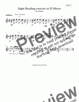 page one of Sight Reading exercise in D Minor