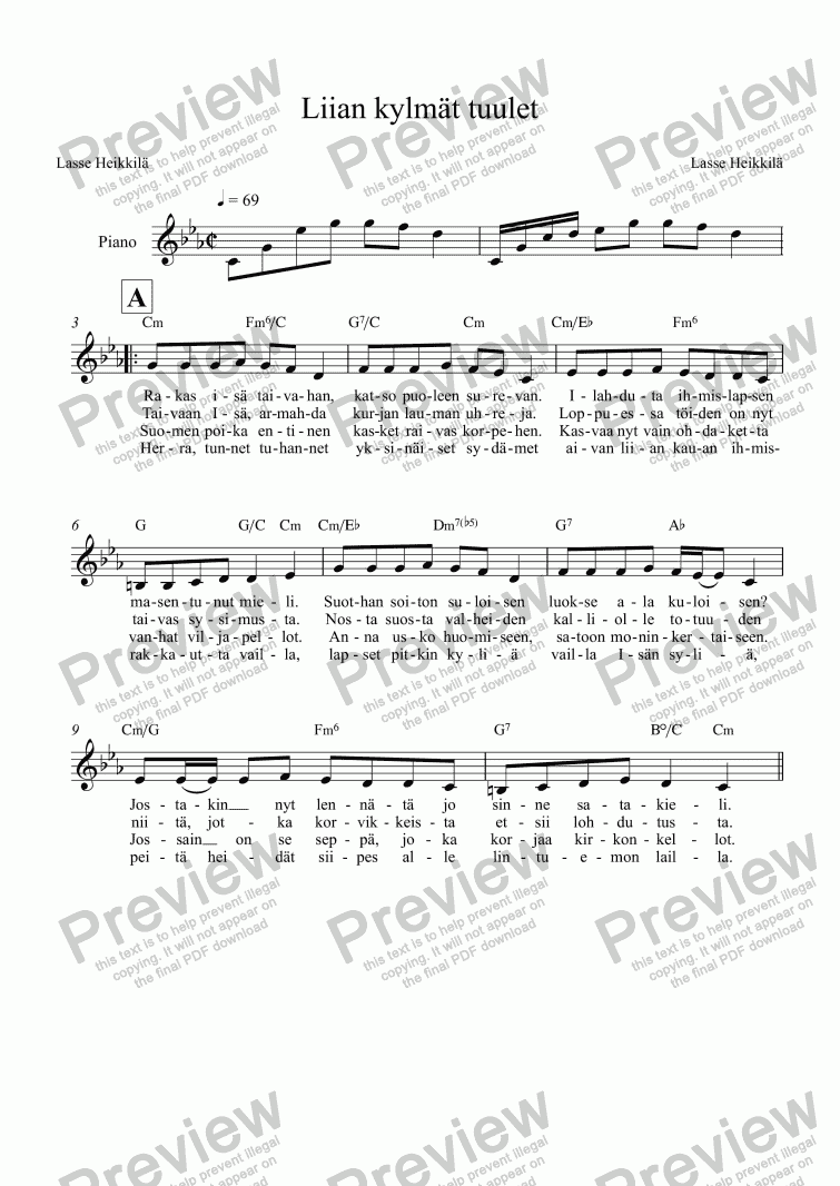 Liian Kylmat Tuulet Download Sheet Music Pdf File