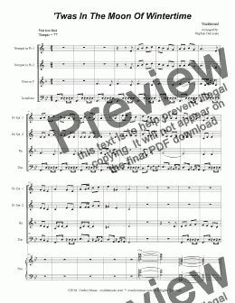 page one of 'Twas In The Moon Of Wintertime (for Brass Quartet and Piano)