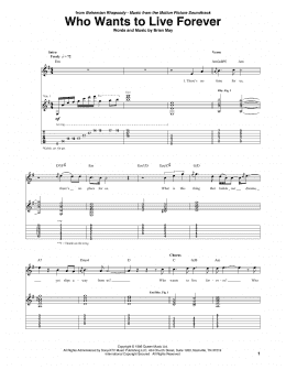 page one of Who Wants To Live Forever (Guitar Tab)