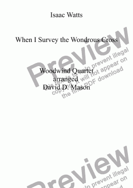 page one of When I Survey the Wondrous Cross, Woodwind Quartet+Piano