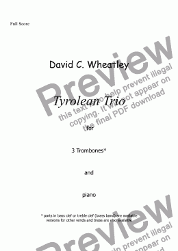 page one of Tyrolean Trio for 3 trombones and piano by David Wheatley