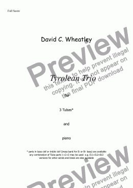 page one of Tyrolean Trio for 3 tubas and piano by David Wheatley