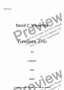 page one of Tyrolean Trio for 3 oboes and piano by David Wheatley