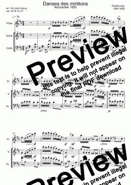 page one of Tchaikovsky - The Nutcracker - Dance of the Reed Flutes French mirliton players (Marzipan) - Danses des mirlitons - Casse Noisette - くるみ割り人形 - フランスの踊り - 호두까기 인형 - Щелкунчик - trio Flute Violin Cello