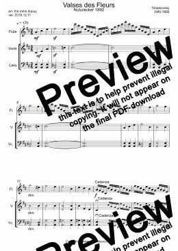 page one of Tchaikovsky - The Nutcracker - Waltz of the Flowers - Casse-noisette - Valses des Fleurs - El cascanueces - Vals de las flores - くるみ割り人形 - 花のワルツ - Щелкунчик - trio Flute Violin Cello