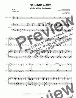 page one of He Came Down (with "Go Tell It On The Mountain") (Duet for Flute & Bb-Clarinet)