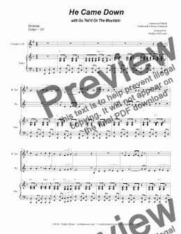 page one of He Came Down (with "Go Tell It On The Mountain") (Duet for Bb-Trumpet & French Horn)