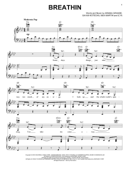 page one of Breathin (Piano, Vocal & Guitar Chords (Right-Hand Melody))