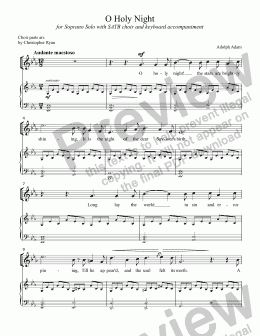 page one of O Holy Night [ADAM] for Soprano Solo with SATB choir and keyboard accompaniment, arr. by Pamela Webb Tubbs