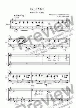 page one of Da Te A Me (From You To Me) for Vocal Duet and Piano