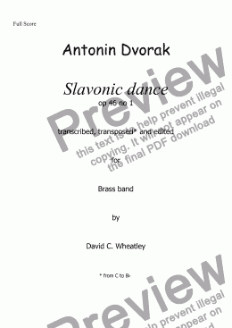 page one of Dvorak - Slavonic dance op 46 no 1 for brass band transcribed by David C. Wheatley