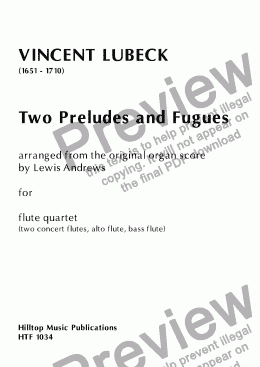 page one of Two Preludes and Fugues arr. two flutes, alto flute and bass flute