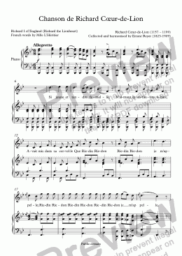 page one of Chanson de Richard Cœur-de-Lion (Ernest Reyer)