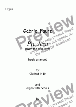 page one of Faure - Pie Jesu (Requiem) for Clarinet and organ with pedals