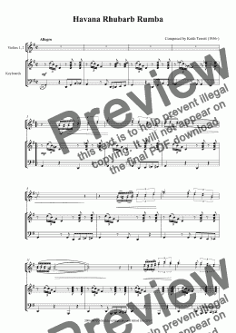 page one of Havana  Rhubarb Rumba for two Violins  & Keyboard’s