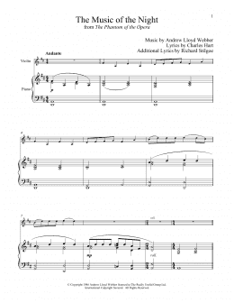 page one of The Music of the Night (from The Phantom of the Opera) (Violin and Piano)