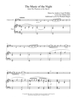 page one of The Music of the Night (from The Phantom of the Opera) (Clarinet and Piano)