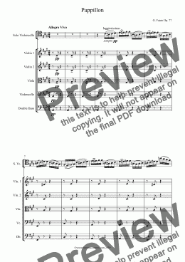 page one of Fauré Papillon Op.77 for Cello and String Orchestra